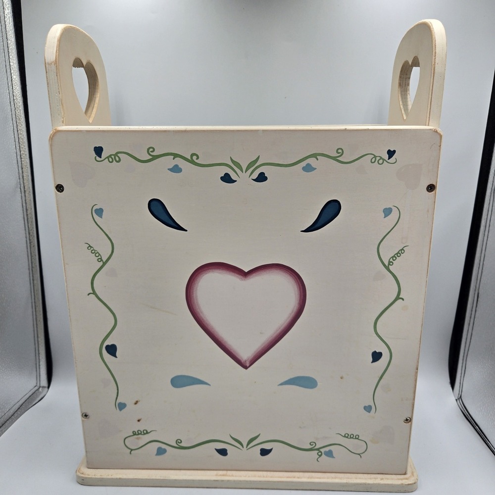VTG Wood Magazine Umbrella Holder Painted Heart W Cutouts Cottagecore Farmhouse‎